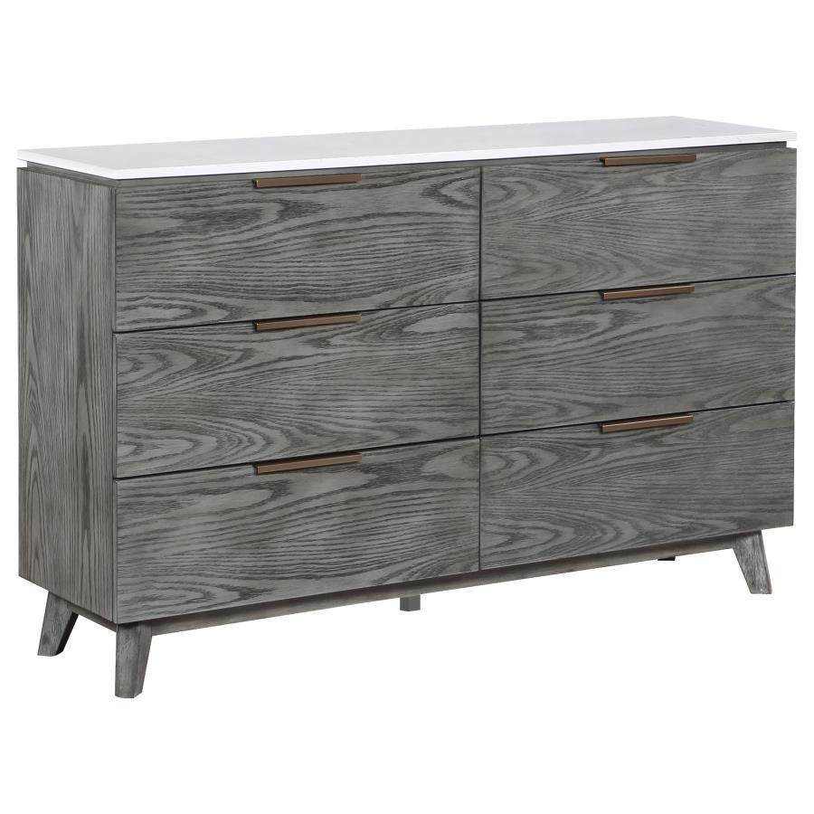 Coaster Fine Furniture - Nathan - 6-Drawer Dresser - White Marble And Gray - 5th Avenue Furniture
