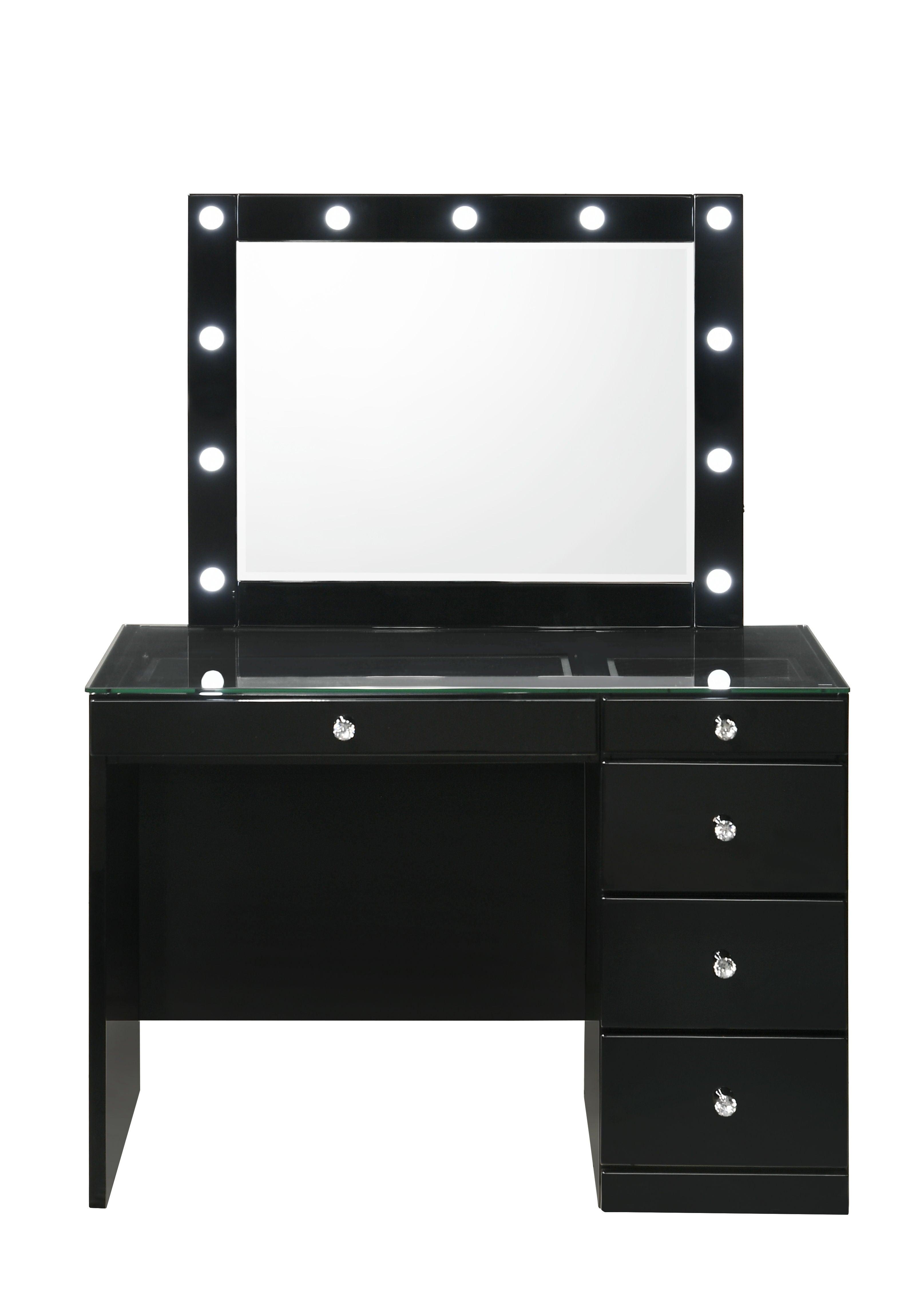 Crown Mark - Morgan - Vanity Desk With Glass Top And Led Mirror - 5th Avenue Furniture