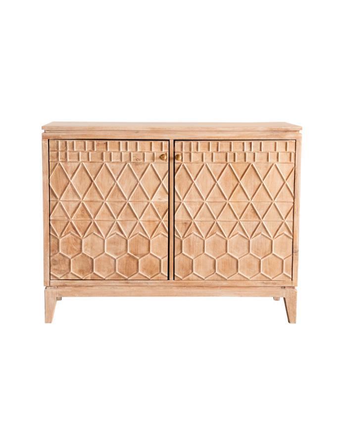 CoasterElevations - Eberto - 2-Door Geometric Accent Cabinet - White Distressed - 5th Avenue Furniture