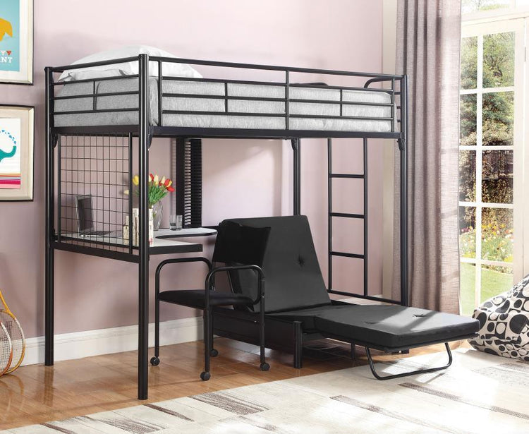 CoasterEssence - Jenner - Twin Futon Workstation Loft Bed - Black - 5th Avenue Furniture