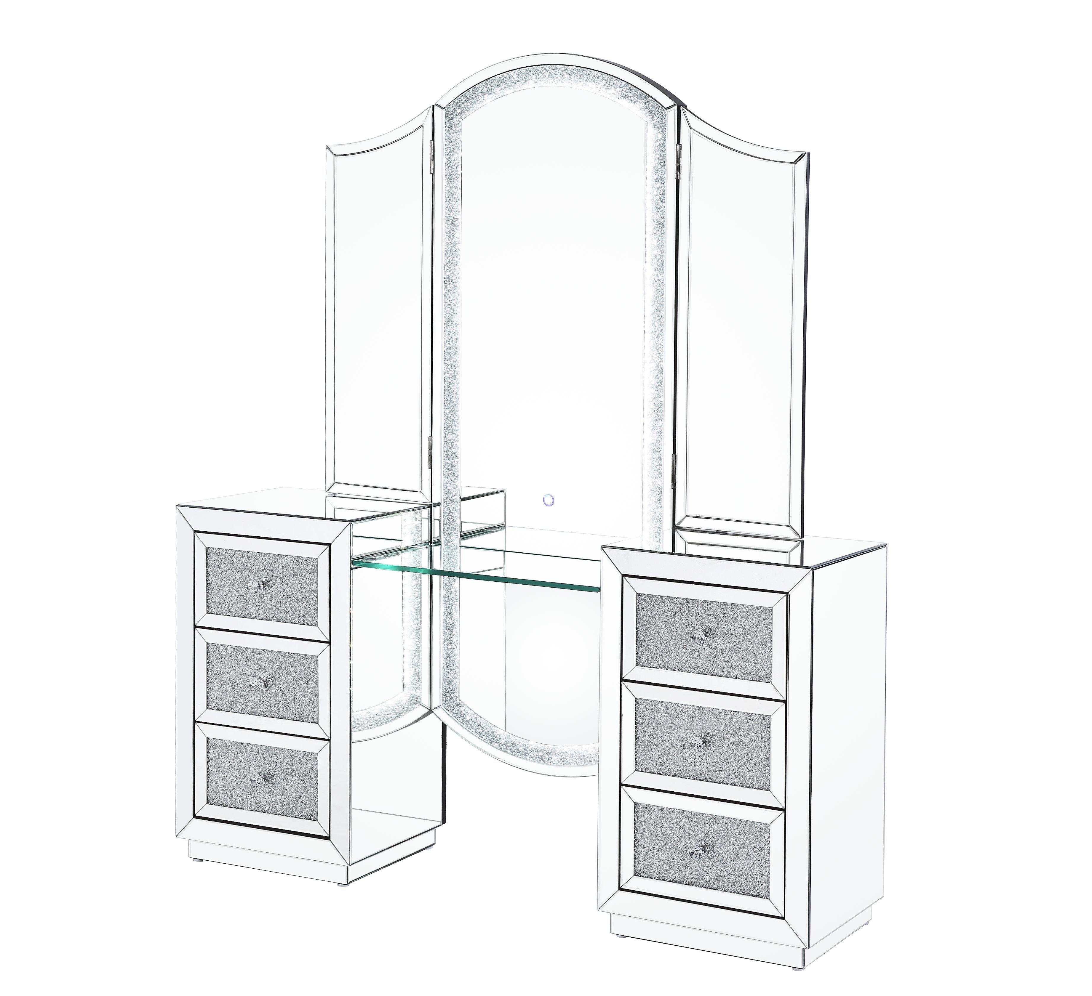 ACME - Noralie - Vanity Desk - Led, Mirrored & Faux Diamonds - 5th Avenue Furniture
