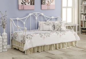 CoasterEssence - Halladay - Twin Metal Daybed With Floral Frame - White - 5th Avenue Furniture