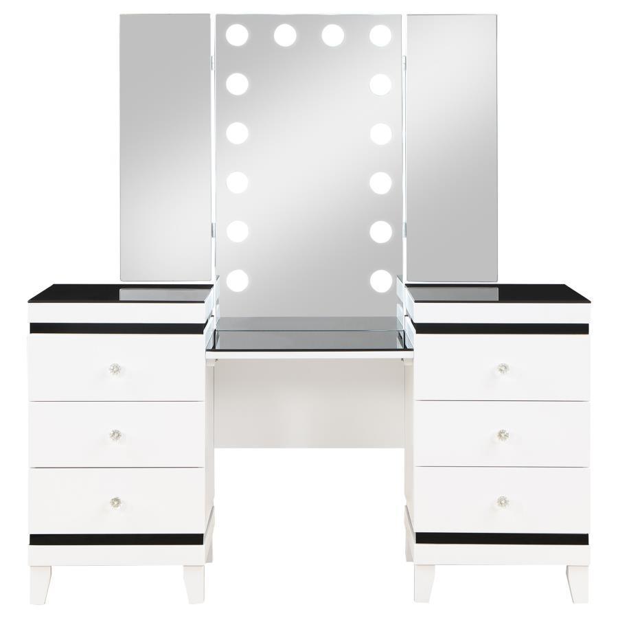 Coaster Fine Furniture - Talei - 6-Drawer Vanity Set With Hollywood Lighting - Black And White - 5th Avenue Furniture