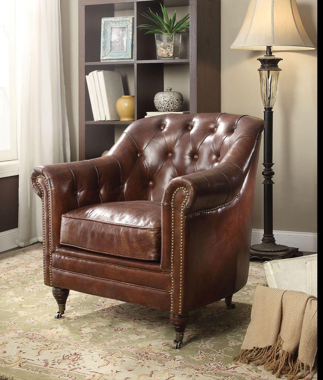 ACME - Aberdeen - Chair - Vintage Dark Brown Top Grain Leather - 5th Avenue Furniture