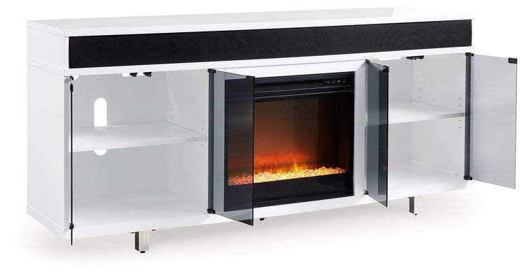 Signature Design by Ashley® - Gardoni - White / Black - 72" TV Stand With Electric Fireplace - 5th Avenue Furniture