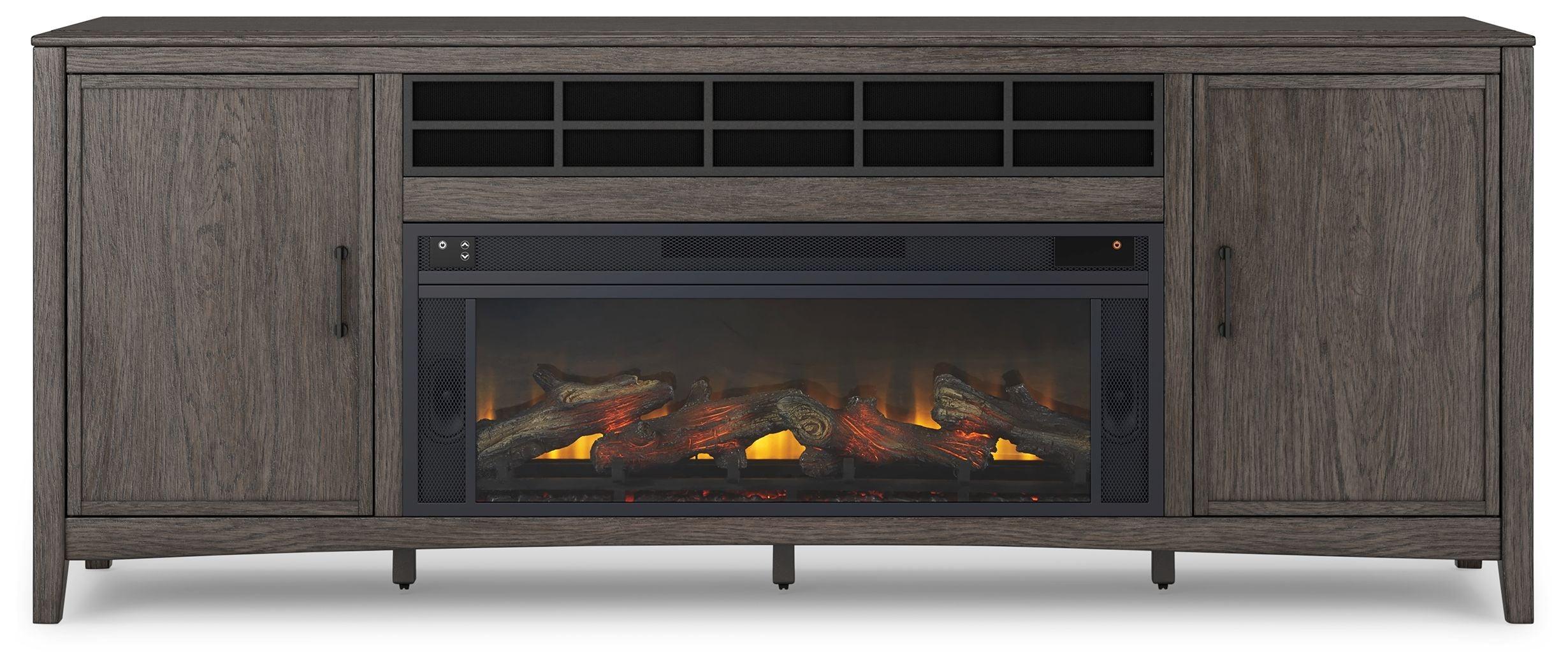 Signature Design by Ashley® - Montillan - Grayish Brown - 84" TV Stand With Electric Fireplace - 5th Avenue Furniture