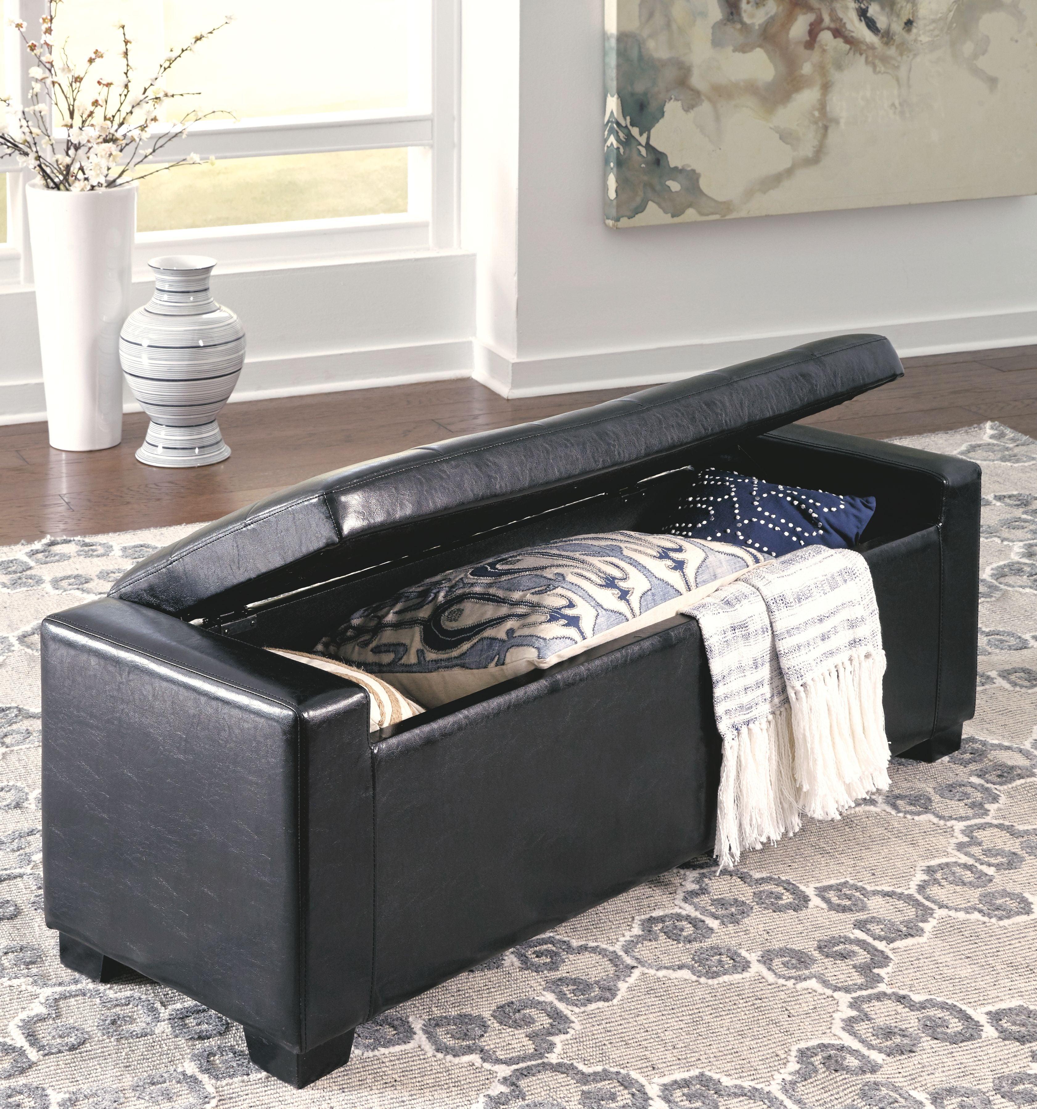 Ashley Furniture - Benches - Black - Upholstered Storage Bench - Faux Leather - 5th Avenue Furniture