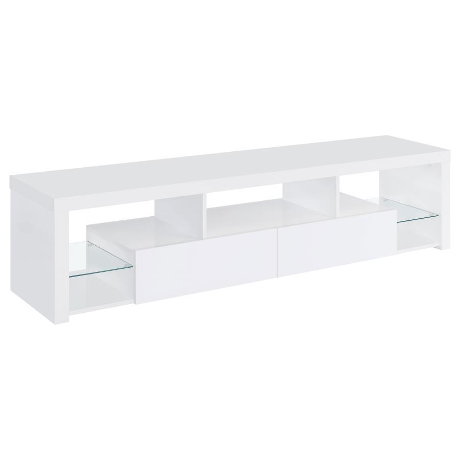 Coaster Fine Furniture - Jude - 2-Drawer 71" TV Stand With Shelving - White High Gloss - 5th Avenue Furniture
