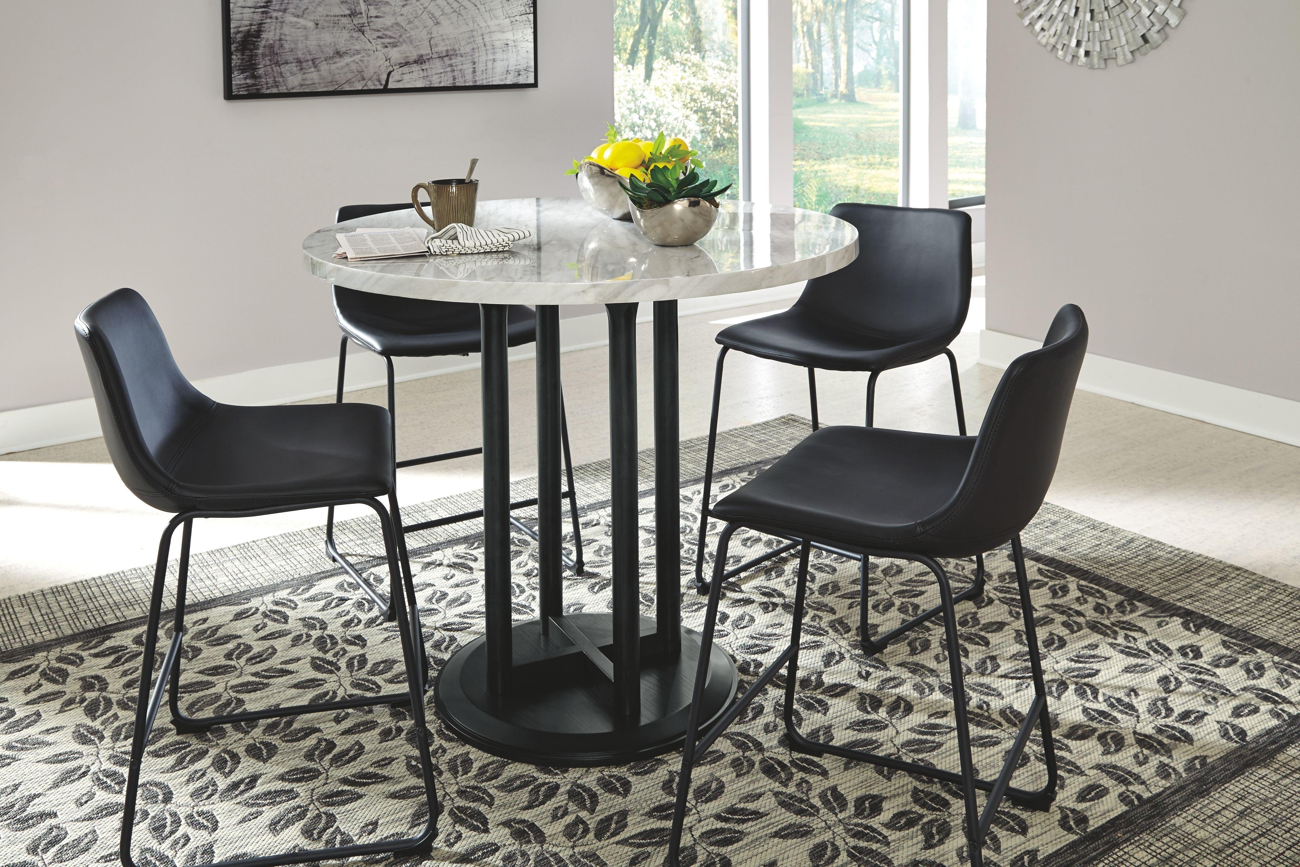 Signature Design by Ashley® - Centiar - Black / Gray - 5 Pc. - Counter Table, 4 Upholstered Barstools - 5th Avenue Furniture