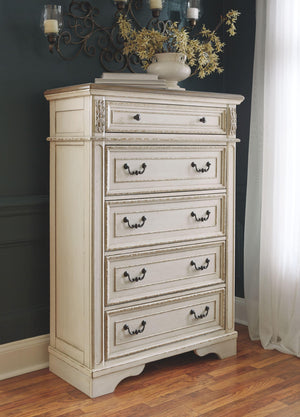 Ashley Furniture - Realyn - White / Brown / Beige - Five Drawer Chest - 5th Avenue Furniture