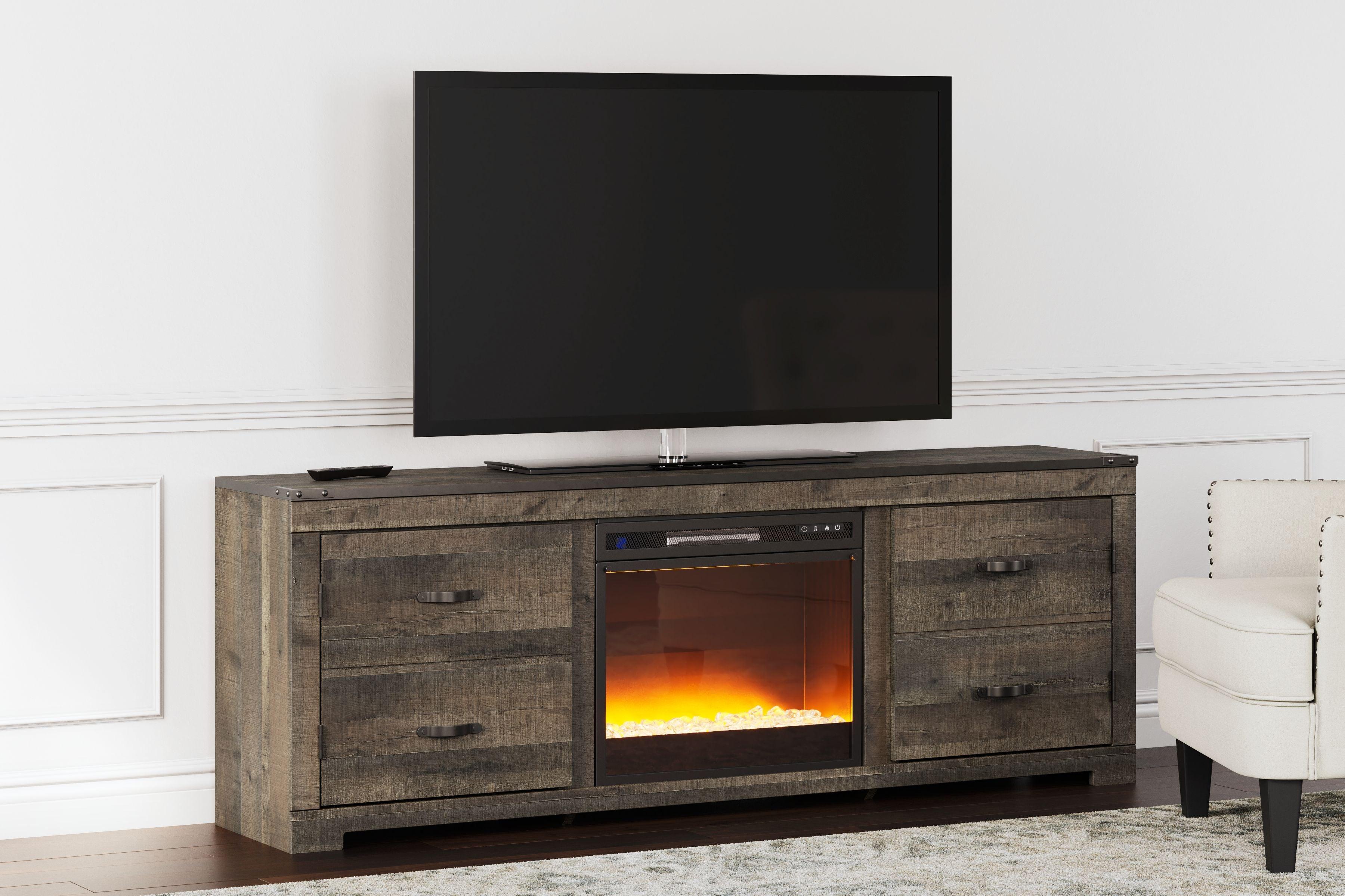 Signature Design by Ashley® - Trinell - Brown - 72" TV Stand With Fireplace Insert Glass/Stone - 5th Avenue Furniture