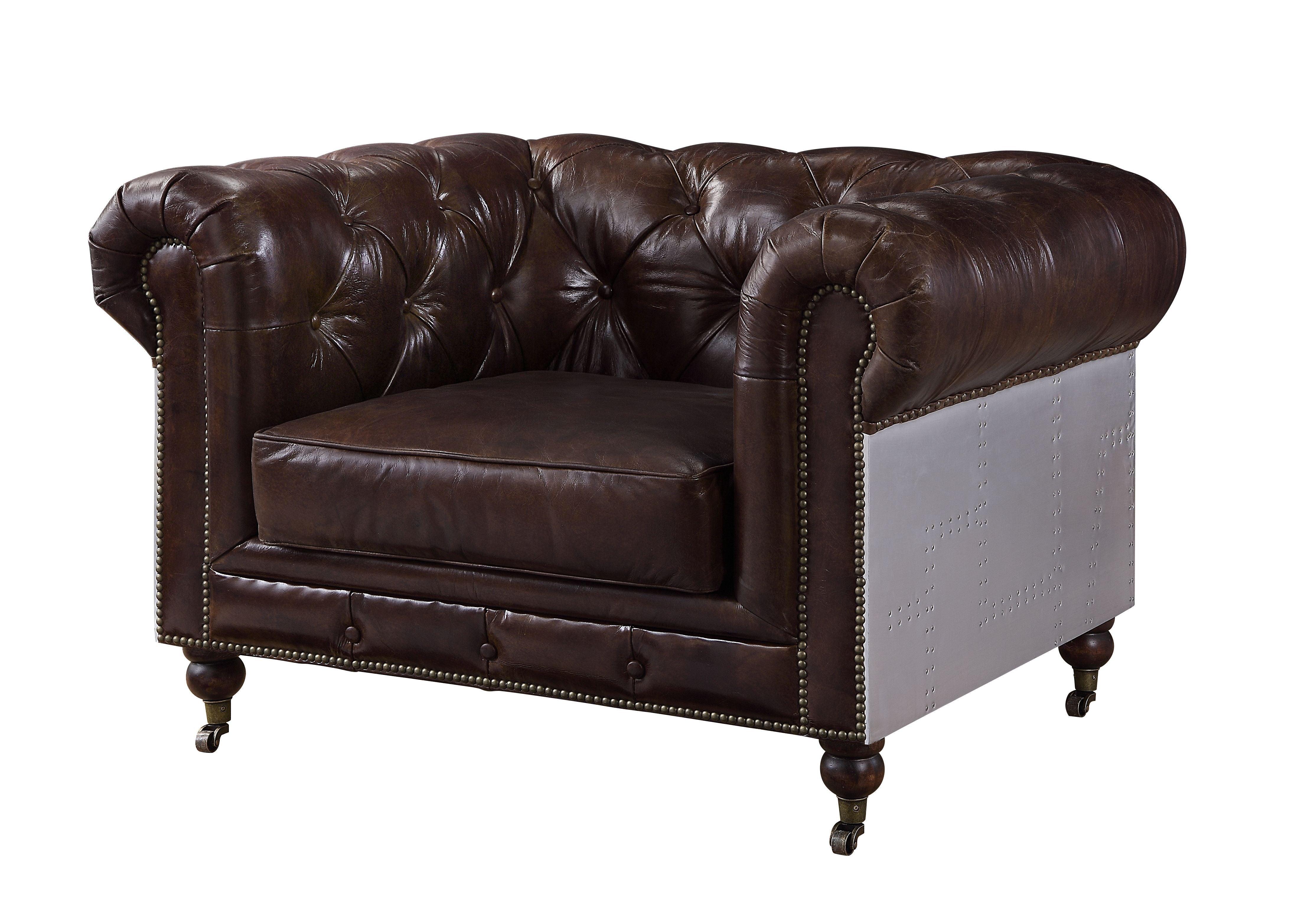 ACME - Aberdeen - Chair - Vintage Brown Top Grain Leather - 5th Avenue Furniture