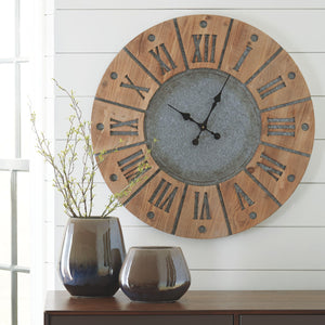 Ashley Furniture - Payson - Antique Gray / Natural - Wall Clock - 5th Avenue Furniture