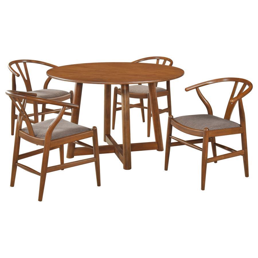 Coaster Fine Furniture - Dinah - 5 Piece Round Solid Wood Dining Set - Walnut - 5th Avenue Furniture