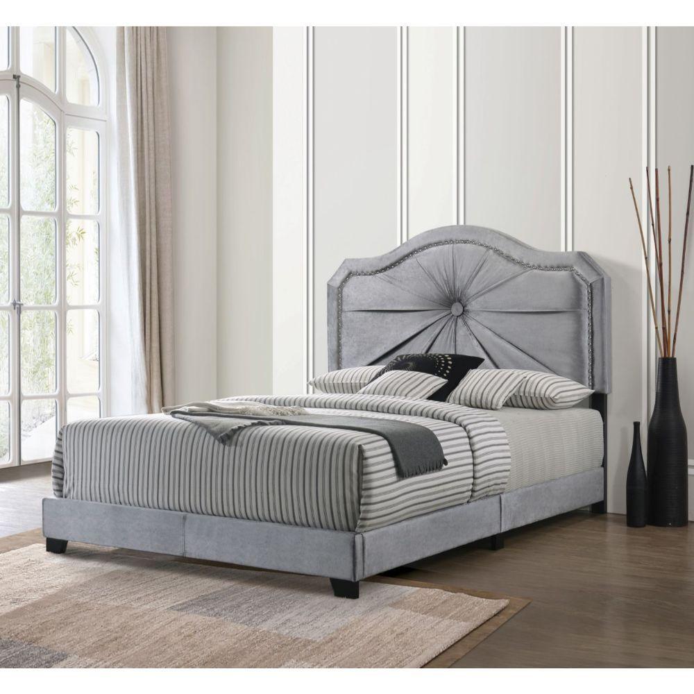 ACME - Frankie - Queen Bed - Gray Velvet - 5th Avenue Furniture