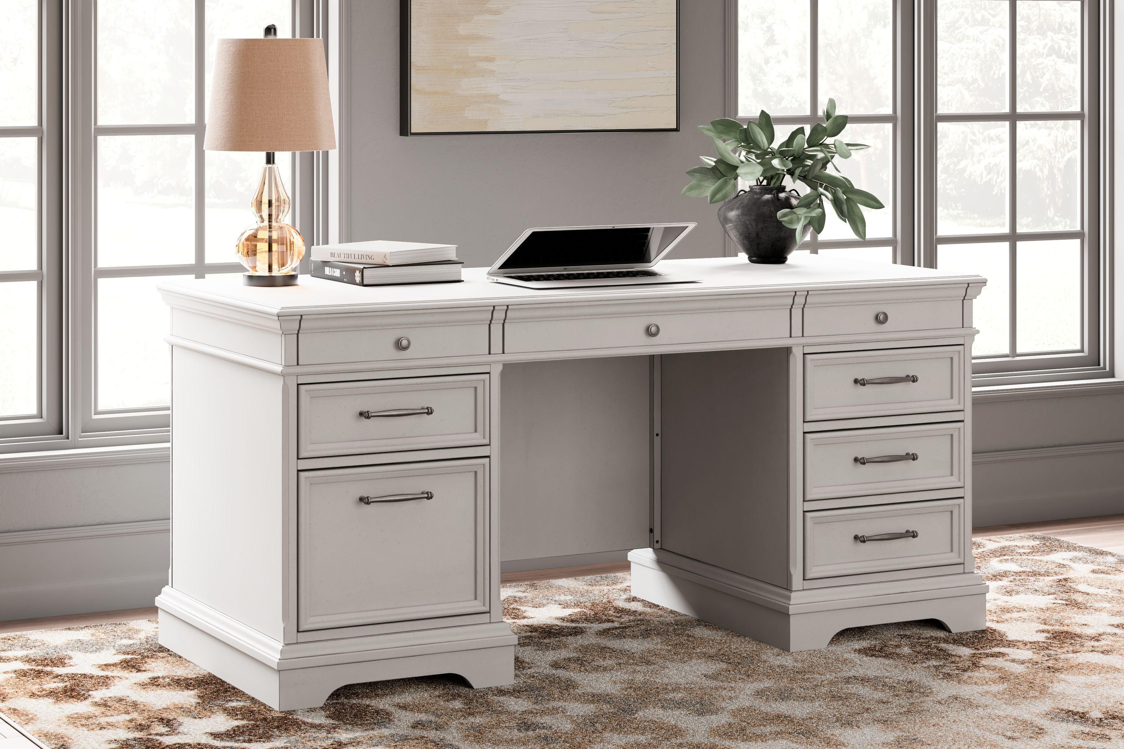 Signature Design by Ashley® - Kanwyn - Whitewash - Home Office Desk With Eight Drawers - 5th Avenue Furniture