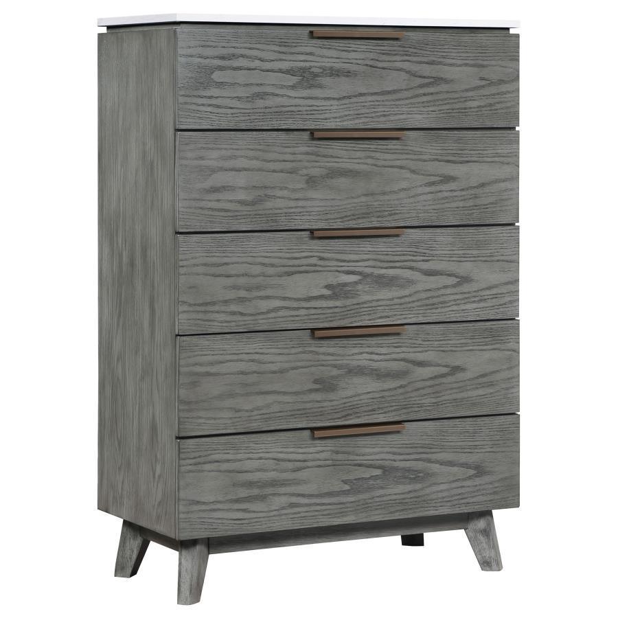 Coaster Fine Furniture - Nathan - 5-Drawer Chest - White Marble And Gray - 5th Avenue Furniture