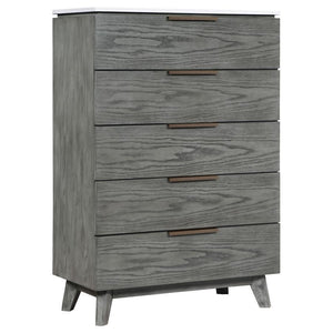 Coaster Fine Furniture - Nathan - 5-Drawer Chest - White Marble And Gray - 5th Avenue Furniture