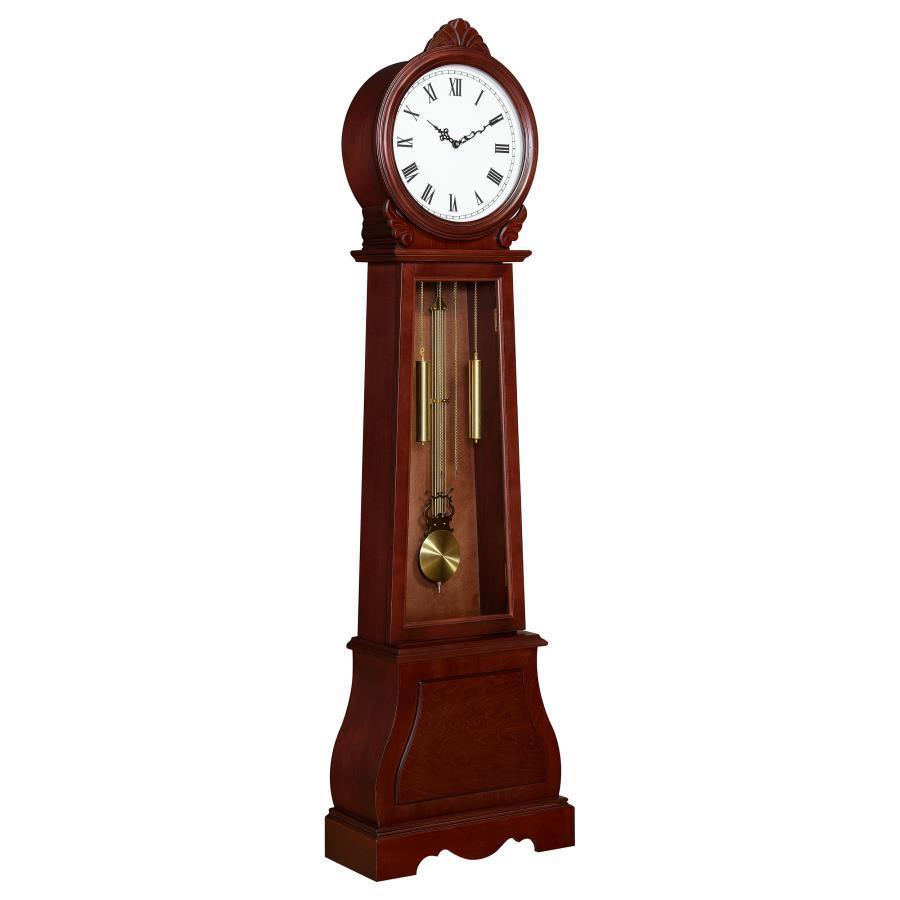 CoasterEssence - Narcissa - Grandfather Clock With Chime - Brown Red - 5th Avenue Furniture
