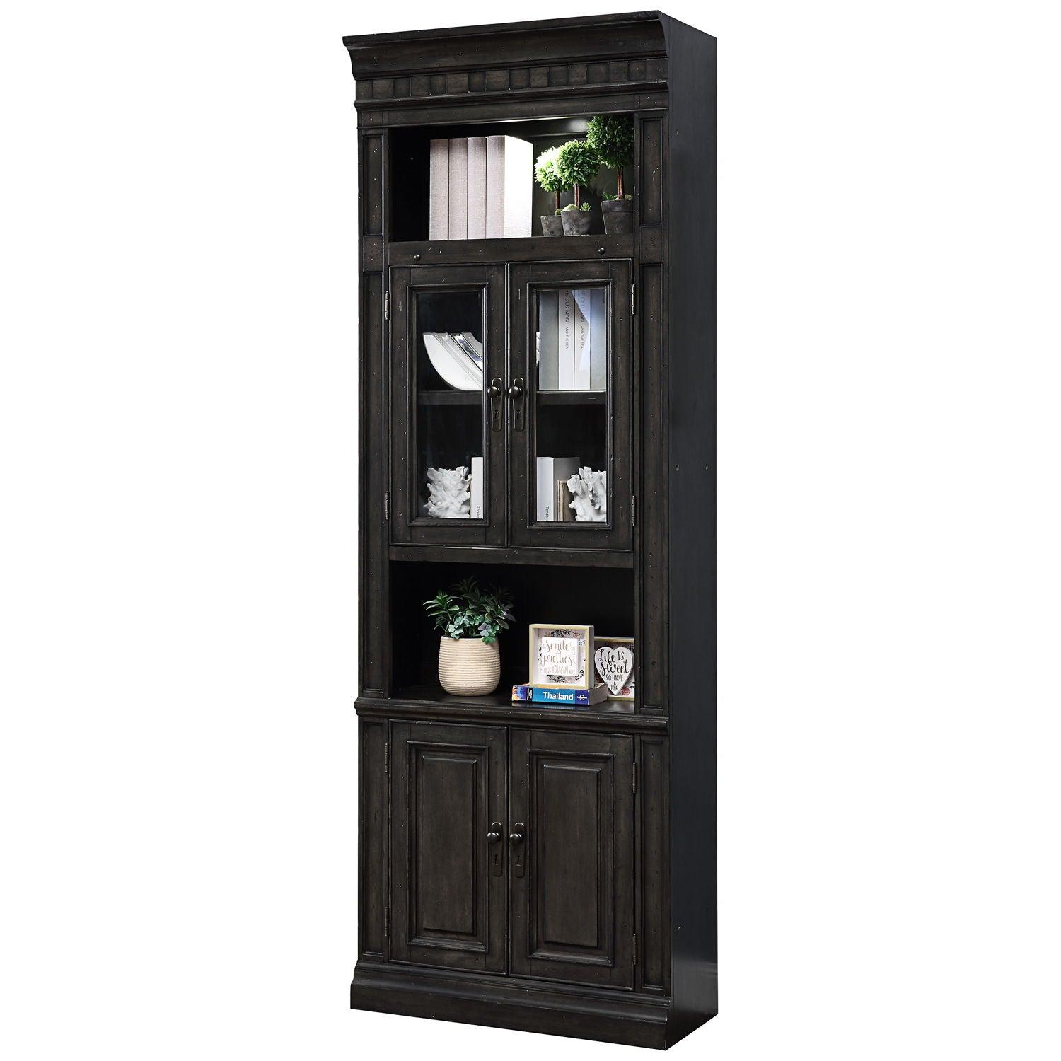 Parker House - Washington Heights - Glass Door Cabinet - Washed Charcoal - 5th Avenue Furniture