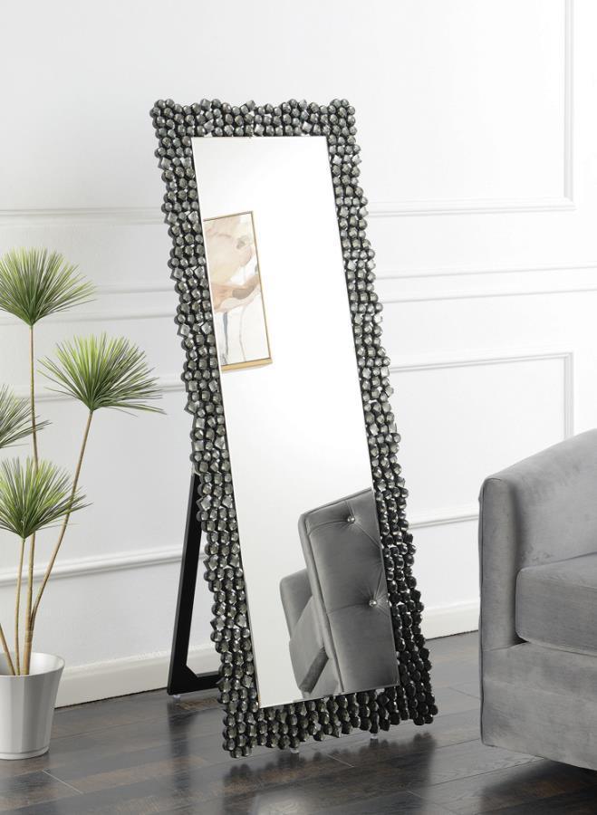 CoasterEveryday - Mckay - Textural Frame Cheval Floor Mirror - Silver And Smoky Gray - 5th Avenue Furniture