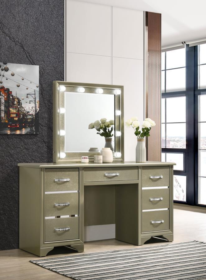 CoasterEssence - Beaumont - 7-Drawer Vanity Desk With Lighting Mirror - Champagne - 5th Avenue Furniture