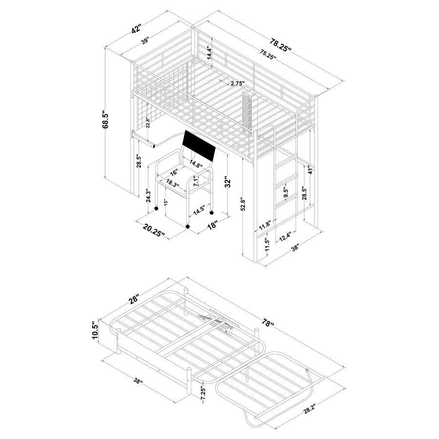 Coaster Fine Furniture - Jenner - Twin Futon Workstation Loft Bed And Futon Pad - Black - 5th Avenue Furniture