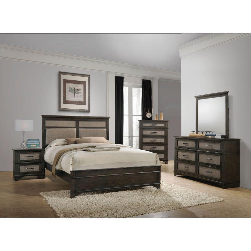 ACME - Anatole - Eastern King Bed - Copper PU & Dark Walnut - 5th Avenue Furniture