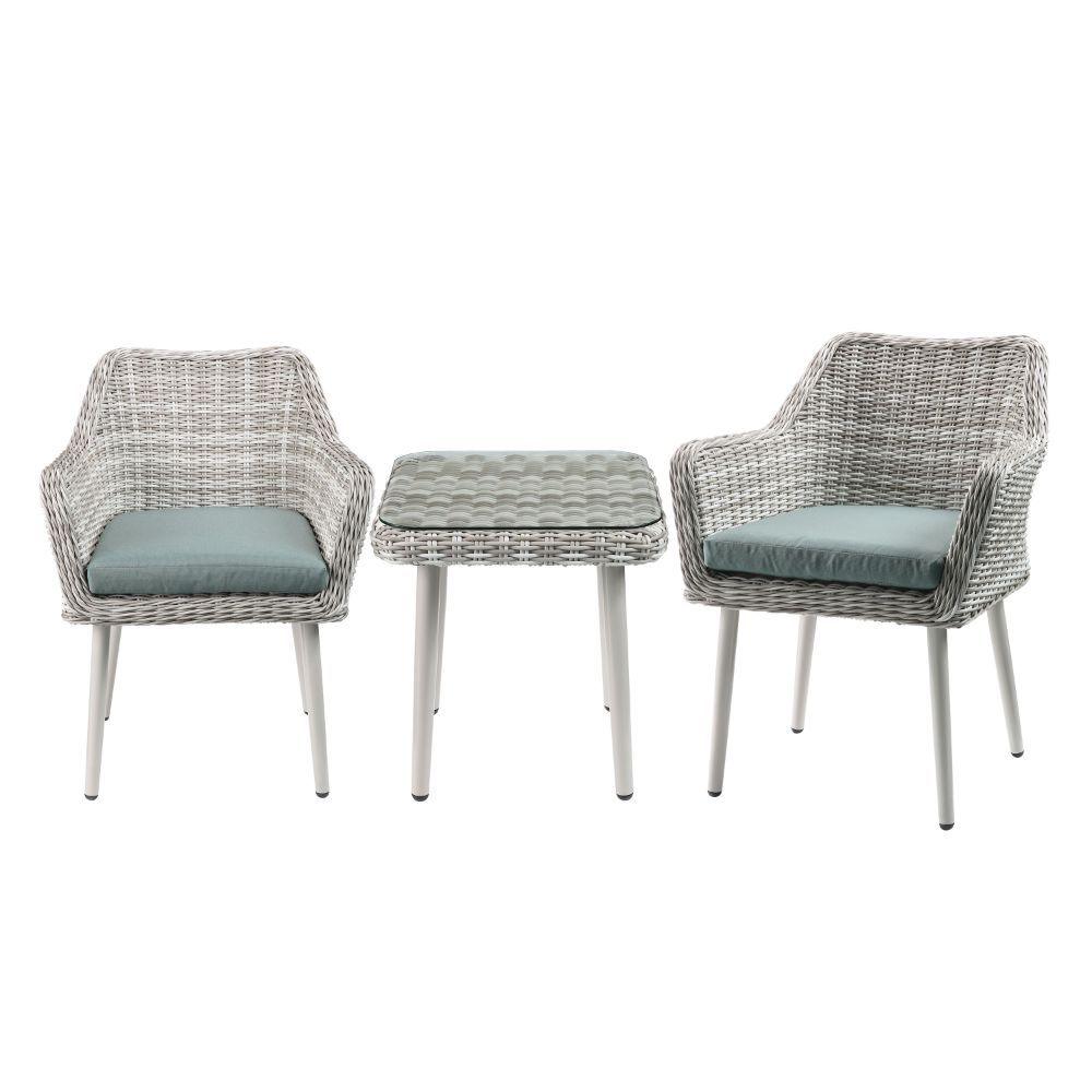 ACME - Tashay - Patio Bistro Set - Green Fabric & Beige Wicker - 5th Avenue Furniture