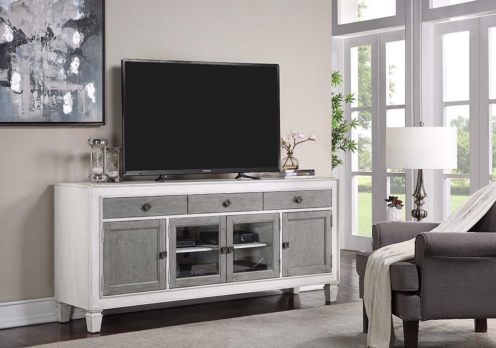 ACME - Katia - TV Stand - Rustic Gray & White Finish - 5th Avenue Furniture