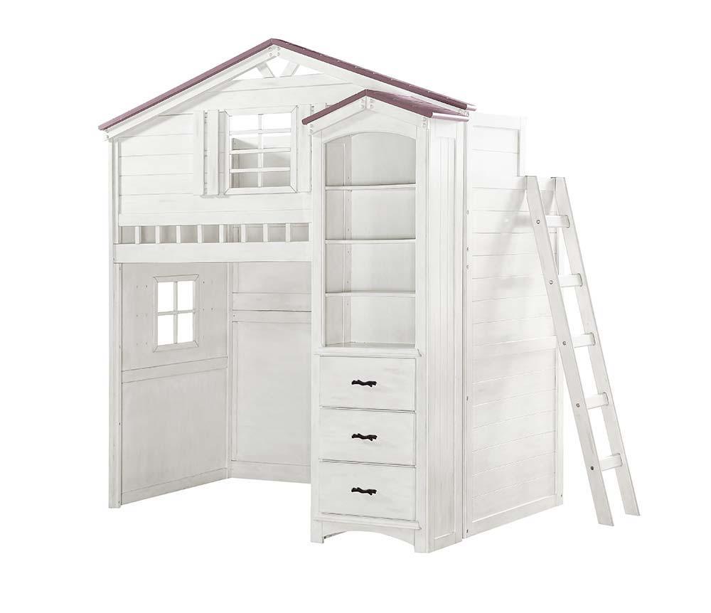ACME - Tree House - Twin Loft Bed - Pink & White Finish - 5th Avenue Furniture
