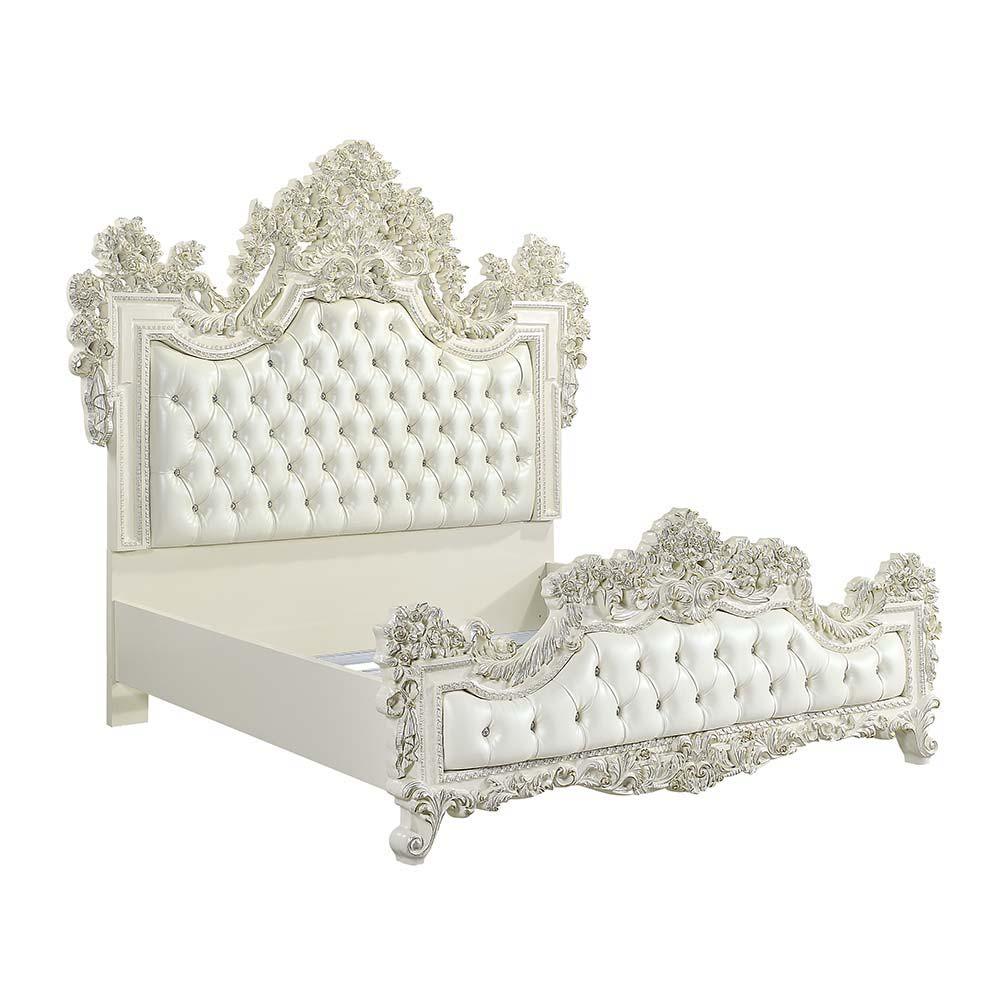 ACME - Adara - Eastern King Bed - White PU & Antique White Finish - 5th Avenue Furniture