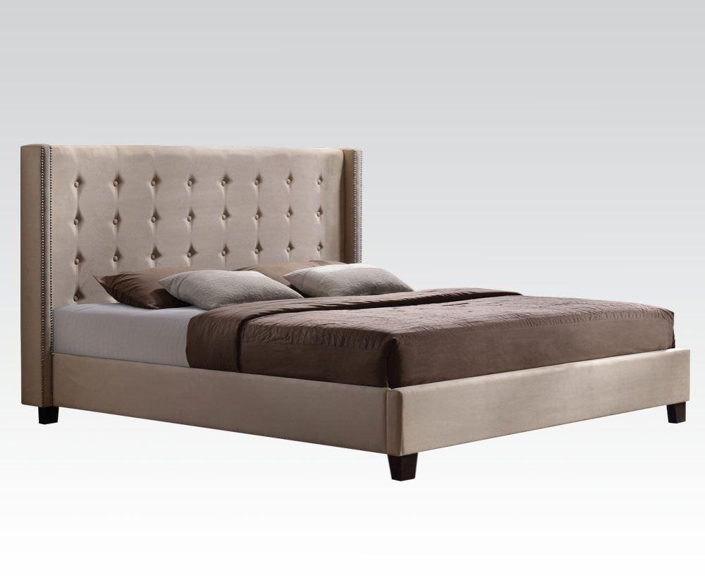 ACME - Mallalai - Eastern King Bed - Beige Microfiber - 5th Avenue Furniture