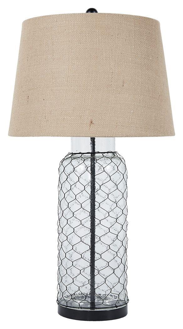 Ashley Furniture - Sharmayne - White - Glass Table Lamp - Wrapped With Wire - 5th Avenue Furniture