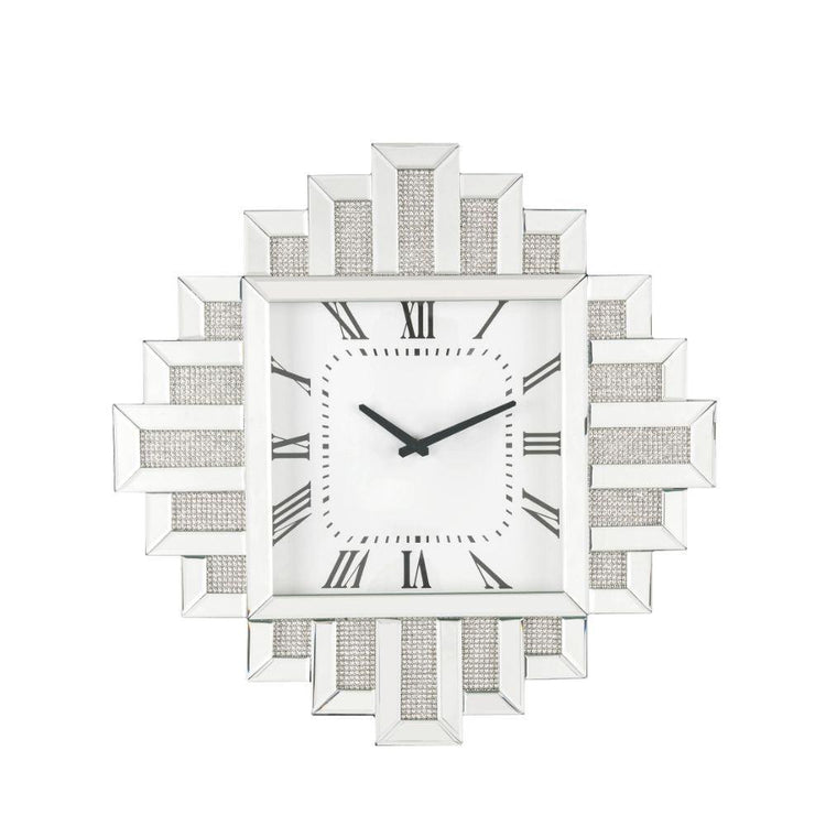 ACME - Lavina - Wall Clock - Mirrored & Faux Diamonds - 24" - 5th Avenue Furniture