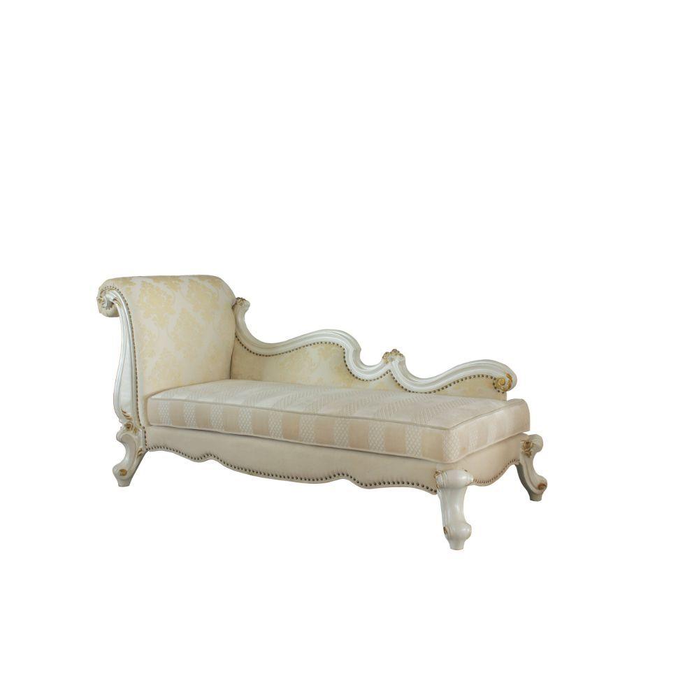ACME - Picardy - Chaise - Antique Pearl & Fabric - 5th Avenue Furniture