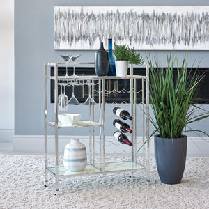 CoasterEssence - Derion - Glass Shelf Serving Cart With Casters - Chrome - 5th Avenue Furniture