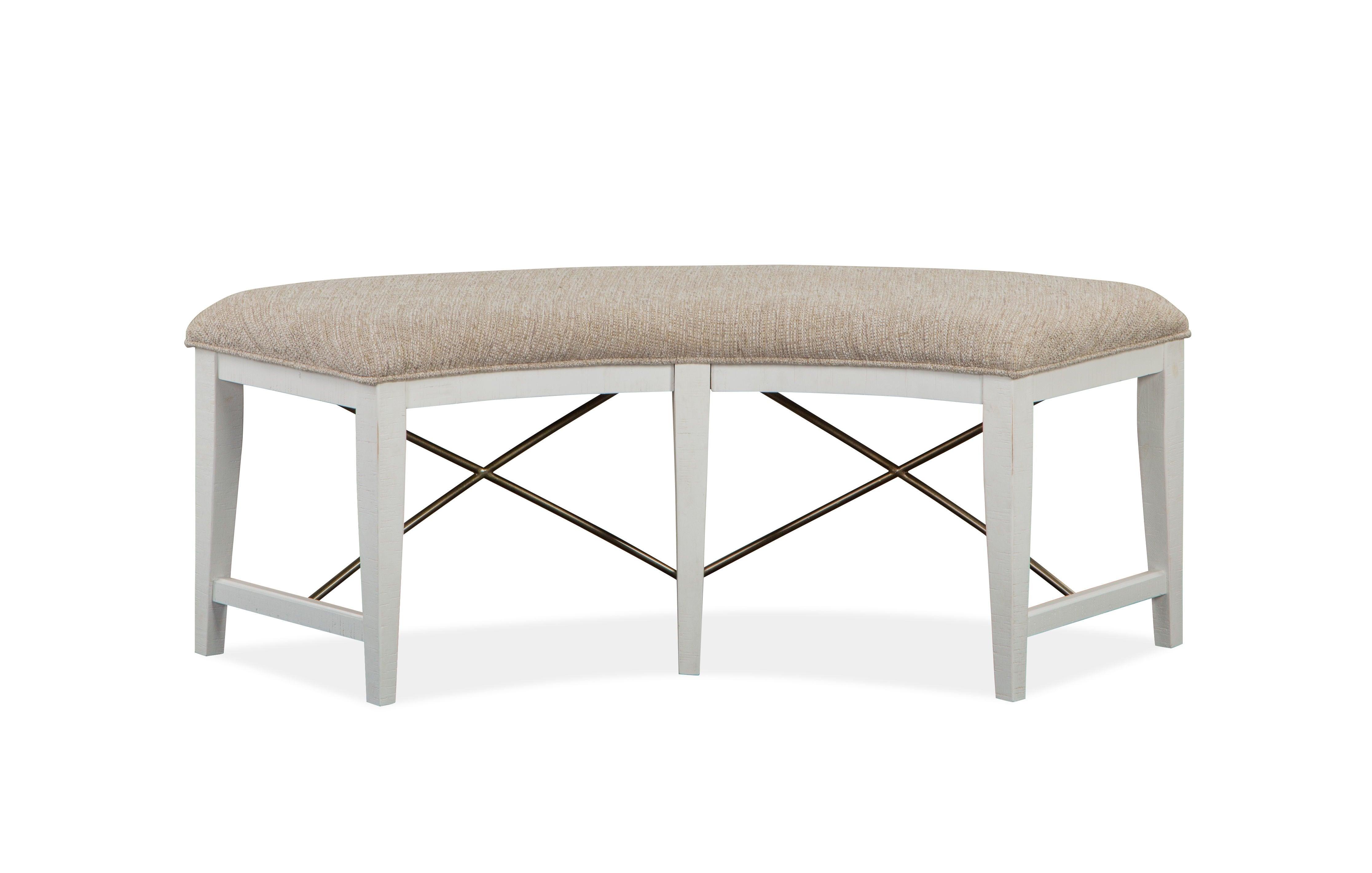 Magnussen Furniture - Heron Cove - Curved Bench With Upholstered Seat - Chalk White - 5th Avenue Furniture