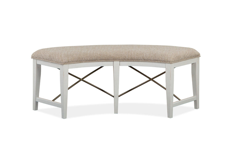 Magnussen Furniture - Heron Cove - Curved Bench With Upholstered Seat - Chalk White - 5th Avenue Furniture