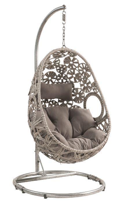 ACME - Sigar - Patio Swing Chair - Light Gray Fabric & Wicker - 5th Avenue Furniture