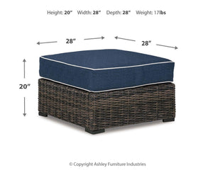 Ashley Furniture - Grasson - Brown / Blue - Ottoman With Cushion - 5th Avenue Furniture