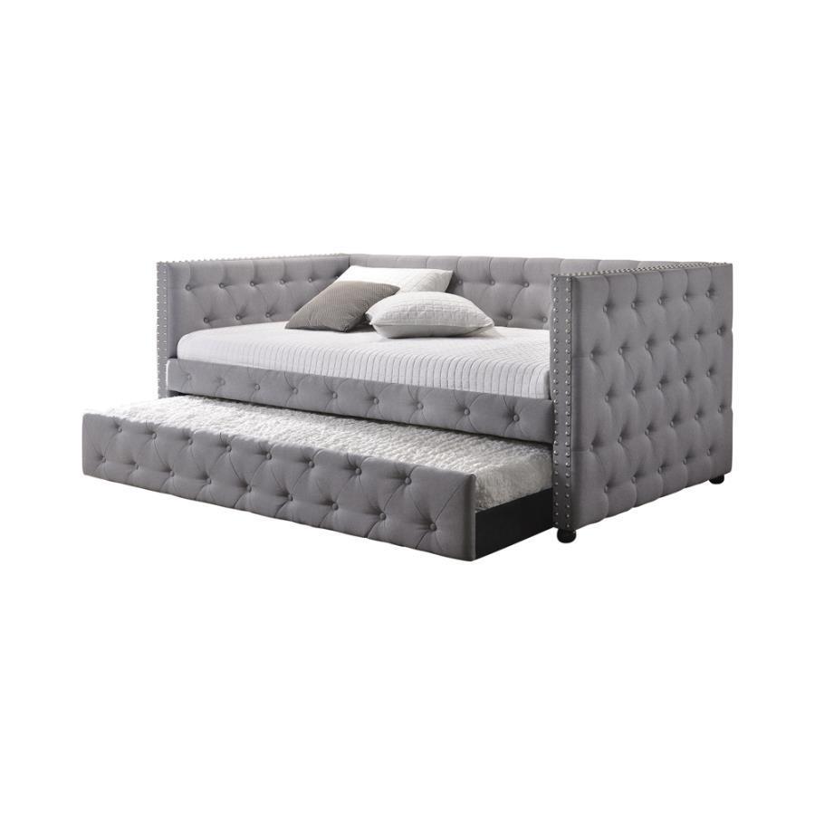 CoasterEssence - Mockern - Tufted Upholstered Daybed With Trundle - Gray - 5th Avenue Furniture