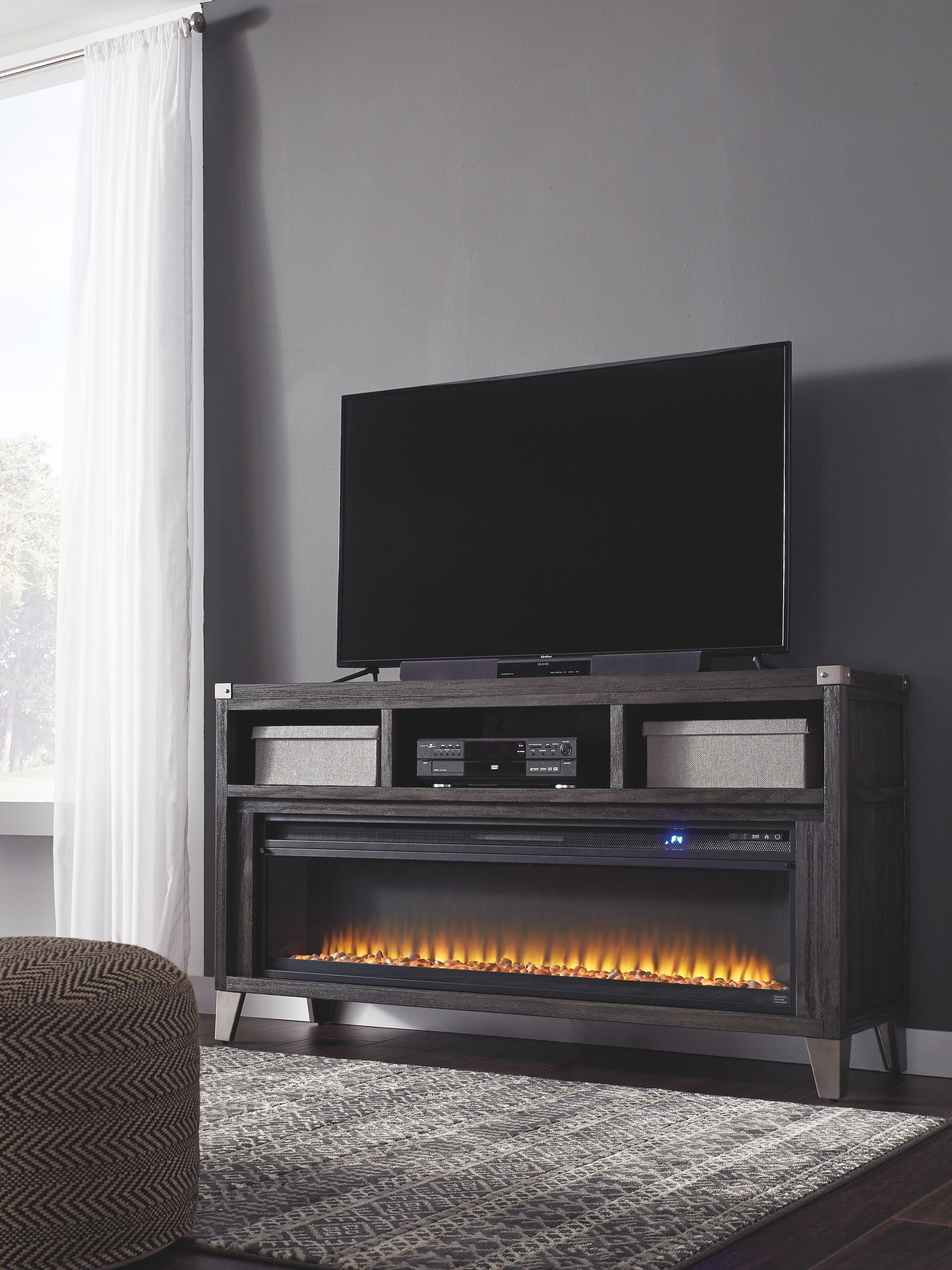 Signature Design by Ashley® - Todoe - Gray - 2 Pc. - 65" TV Stand With Wide Fireplace Insert - 5th Avenue Furniture