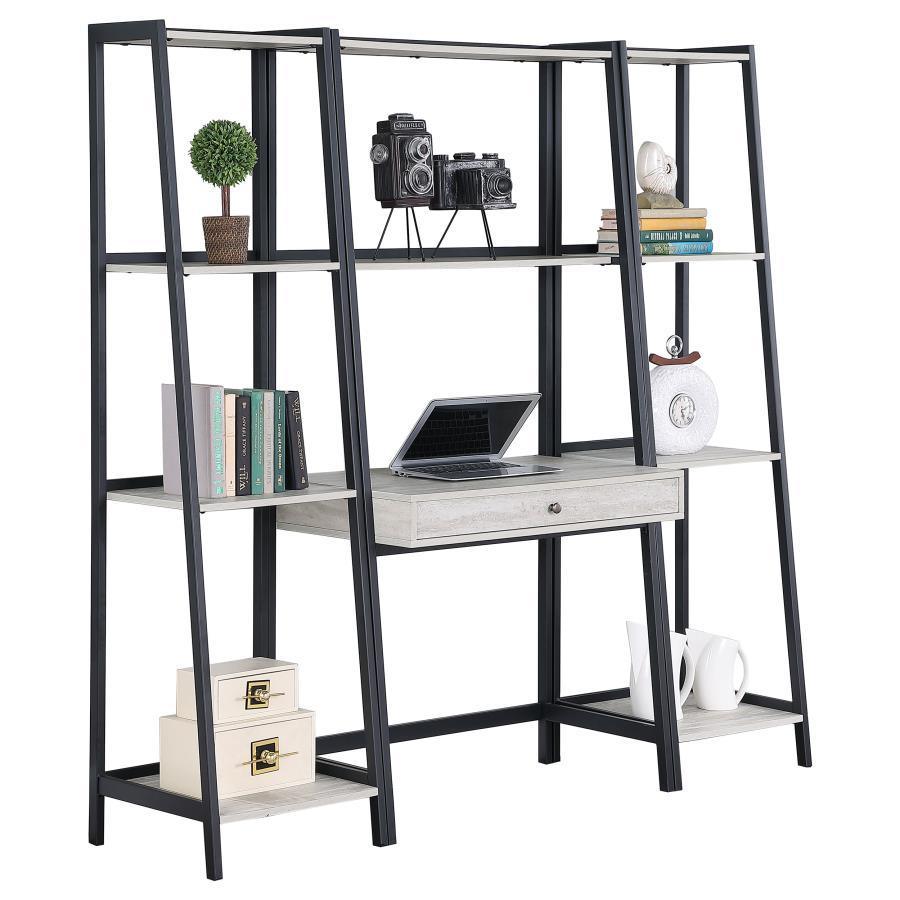 CoasterEssence - Pinckard - 3 Piece Ladder Desk Set - Gray Stone And Black - 5th Avenue Furniture