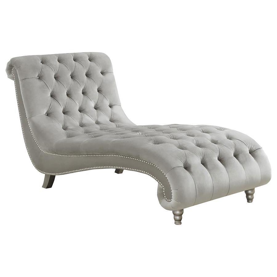 Lydia Velvet Upholstered Tufted Chaise Gray 5th Avenue Furniture