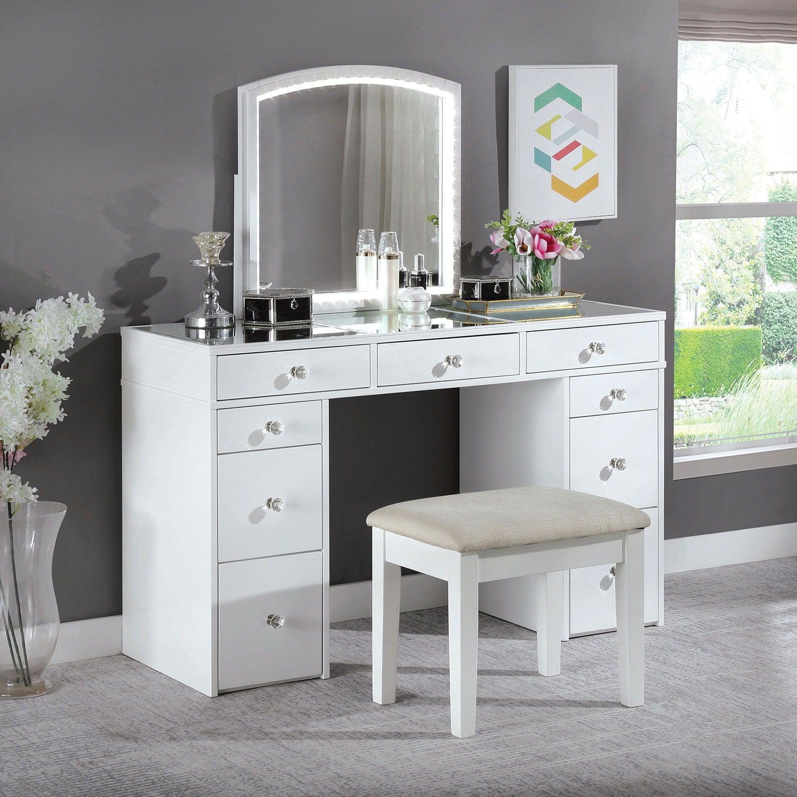 Furniture of America - Louise - Vanity With Stool - White - 5th Avenue Furniture