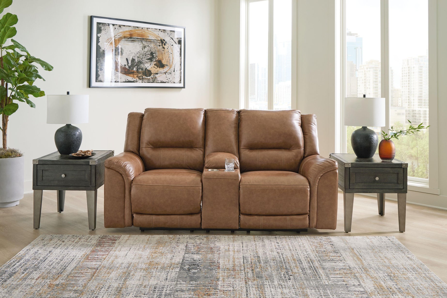 Signature Design by Ashley® - Trasimeno - Power Reclining Loveseat With Console - 5th Avenue Furniture