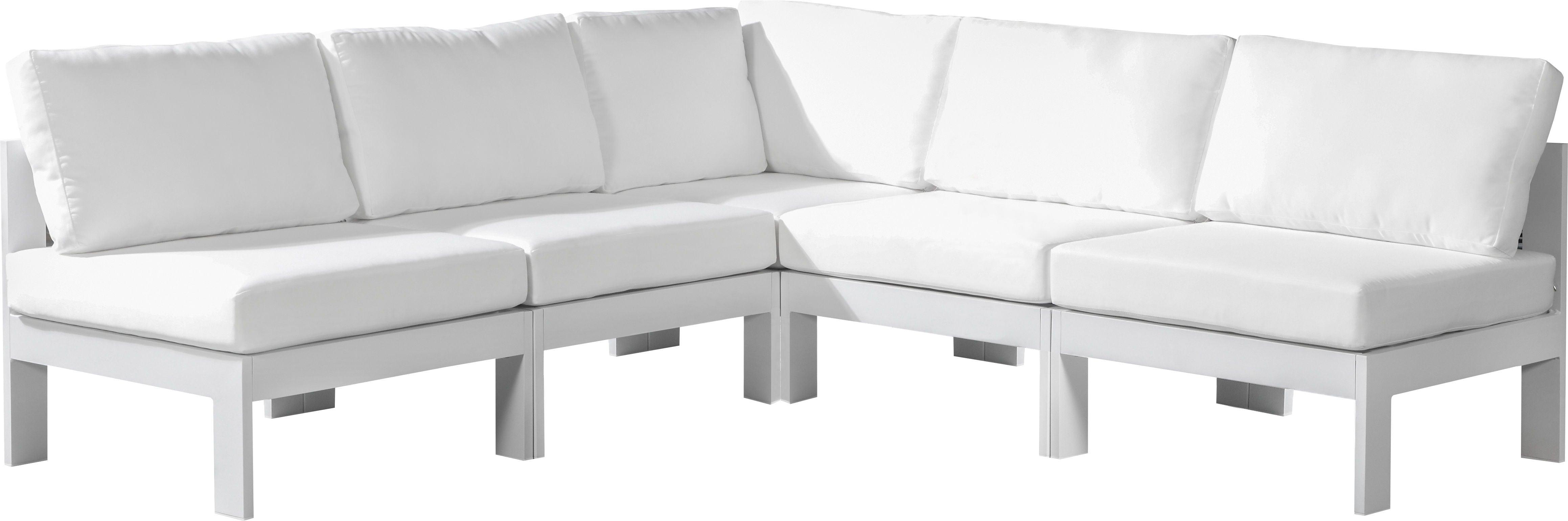 Meridian Furniture - Nizuc - Outdoor Patio Modular Sectional 5 Piece - White - Fabric - Modern & Contemporary - 5th Avenue Furniture