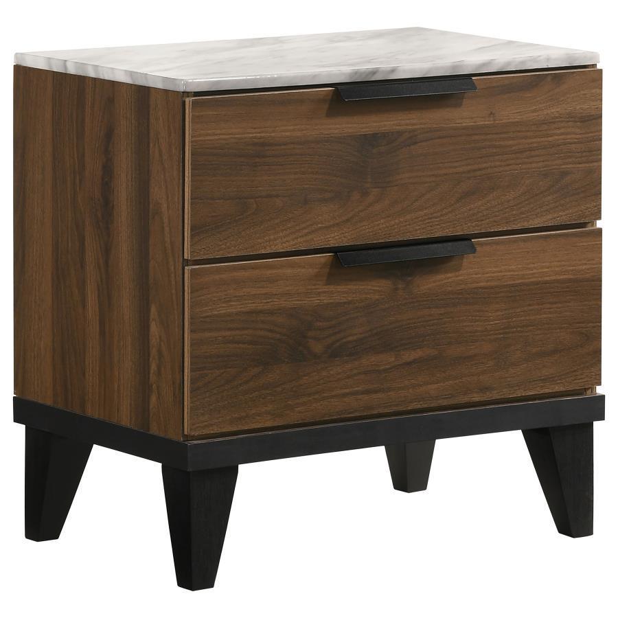 CoasterEveryday - Mays - 2-Drawer Nightstand With Faux Marble Top - Walnut Brown - 5th Avenue Furniture