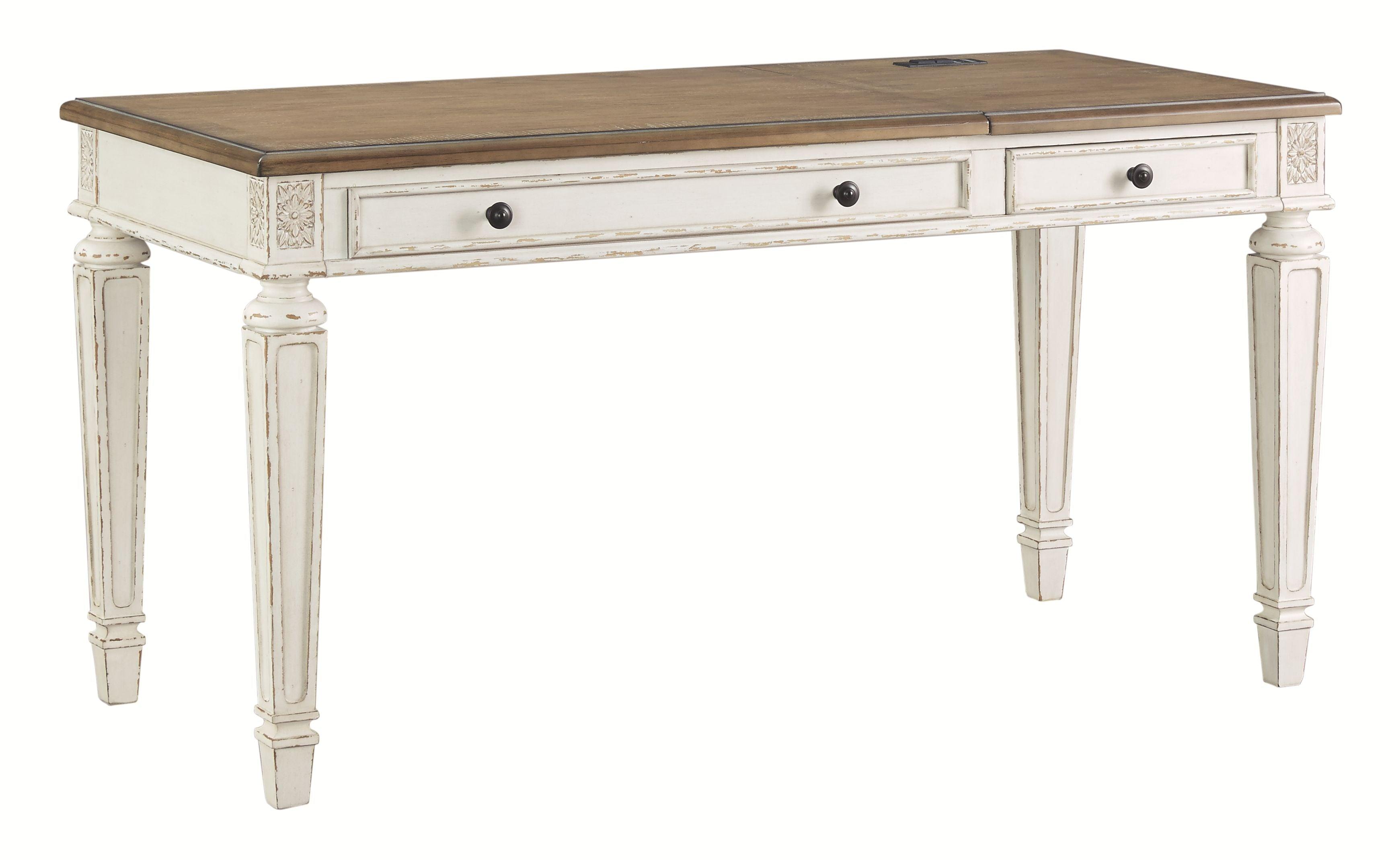 Ashley Furniture - Realyn - White / Brown - Home Office Lift Top Desk - 5th Avenue Furniture